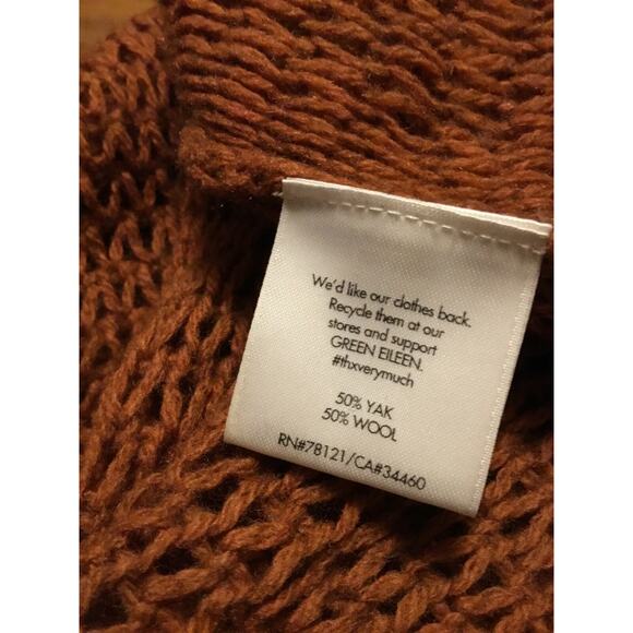 Eileen Fisher Rust Yak/Wool Open Knit/Boxy/Long Sleeve/V-neck/Pullover Sweater - Picture 7 of 8